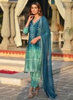 Chinnon Silk Blue Festival Wear Embroidery Work Readymade Kurti Set